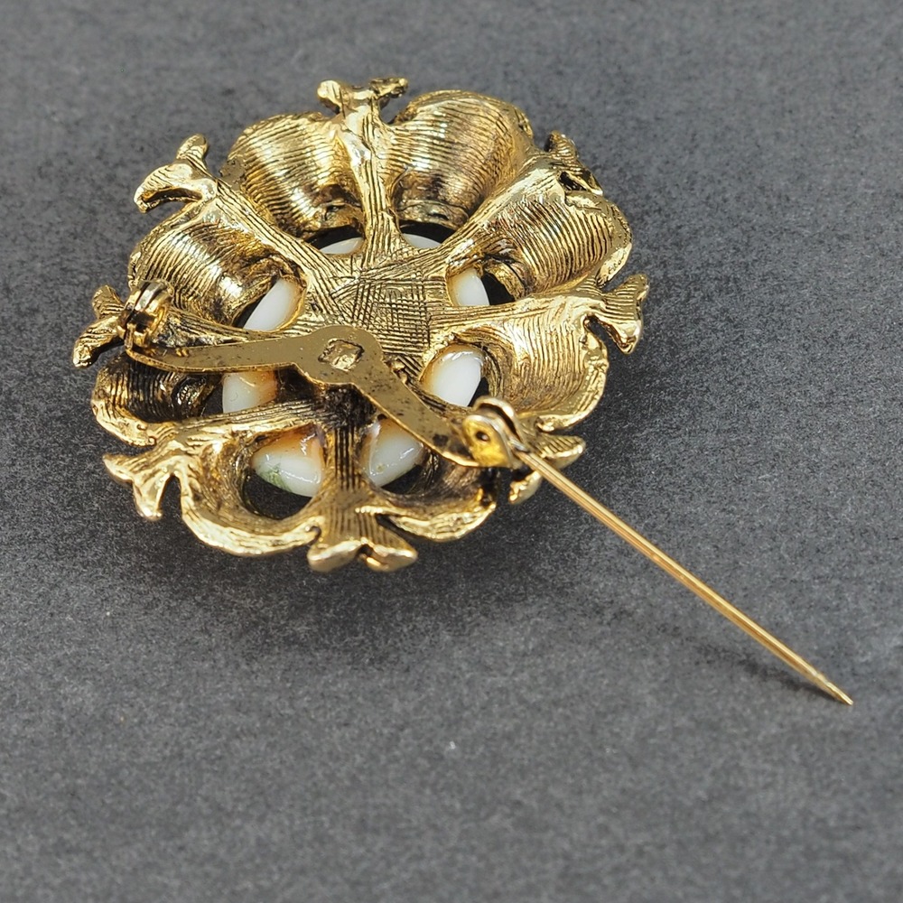 Vintage Brooch Pin Pink Rose Flower Porcelain Cameo Victorian Revival Gold Tone - Picture 5 of 7